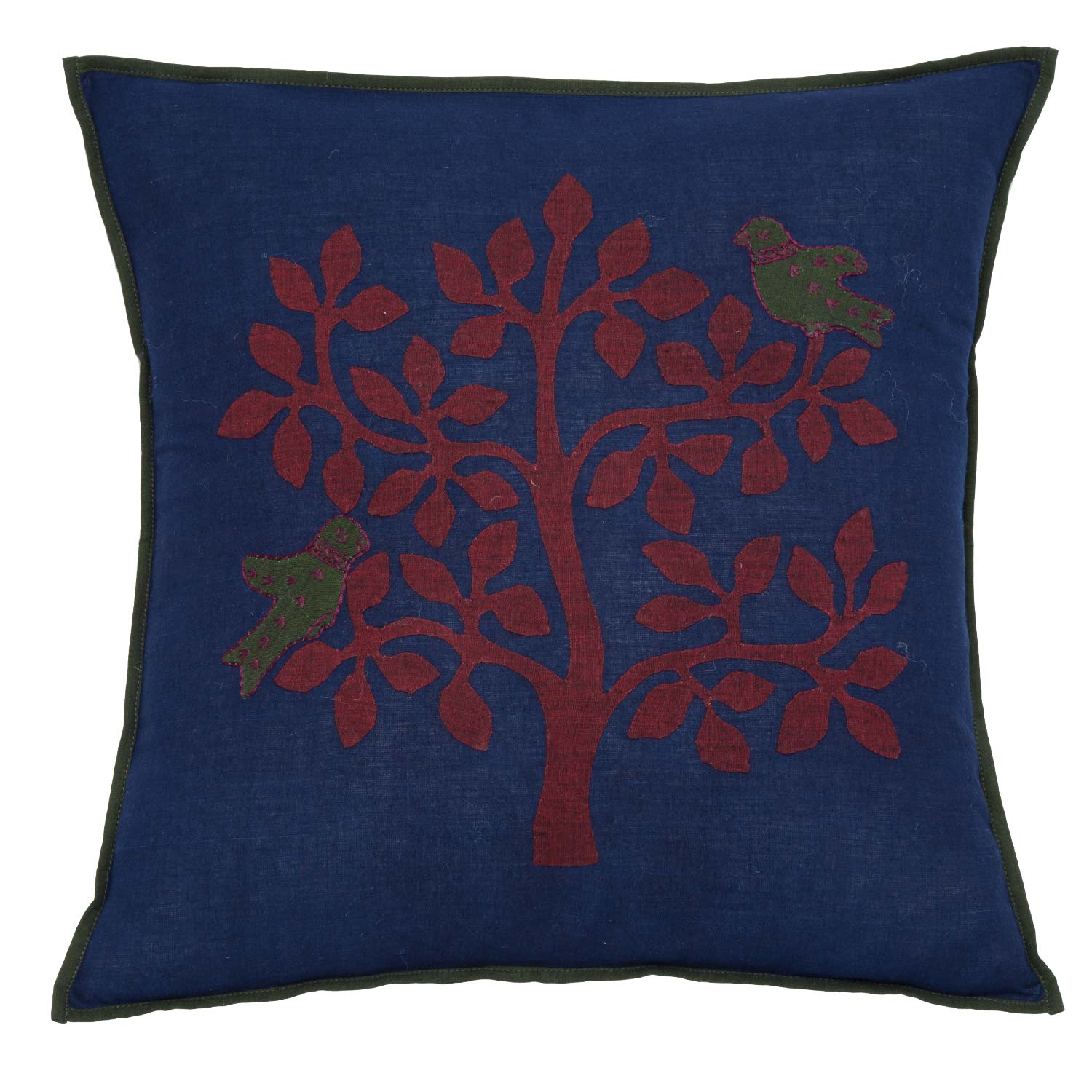 Apple Tree Applique Pillow Cover - Navy/Maroon
